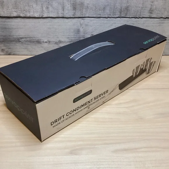 Servappetit Drift Condiment Server :11.8" x 4.3"-Stainless Steel and Acacia Wood - Picture 7 of 8